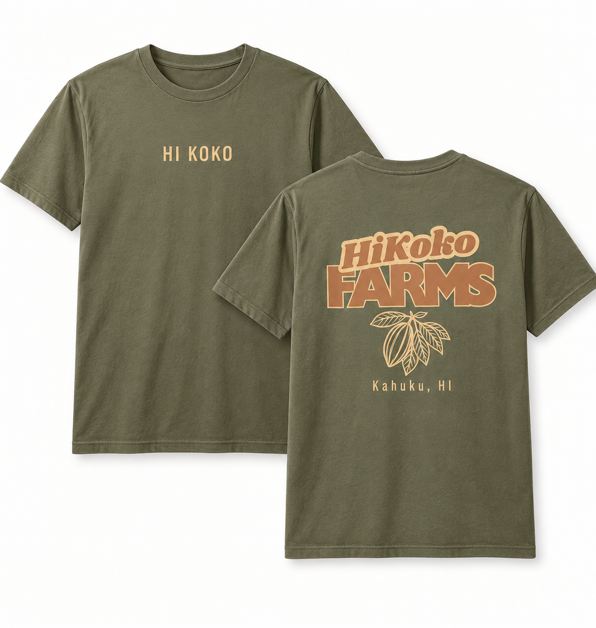 HI KOKO FARMS OG Tee in green – HI KOKO chest print and cacao crest