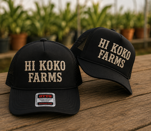 HI KOKO FARMS Trucker Hat in black with raised puff logo
