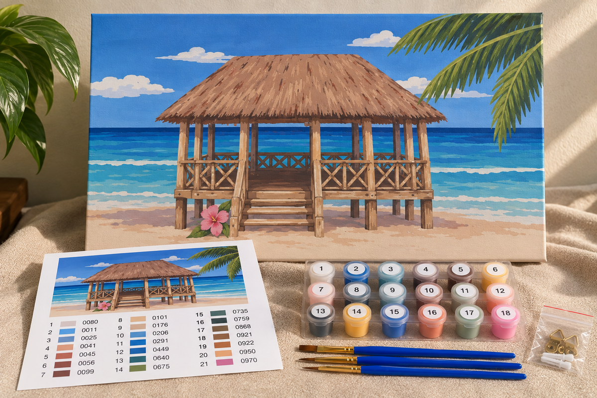 The Fale Paint By Numbers Kit by HI KOKO FARMS – 12x16 canvas