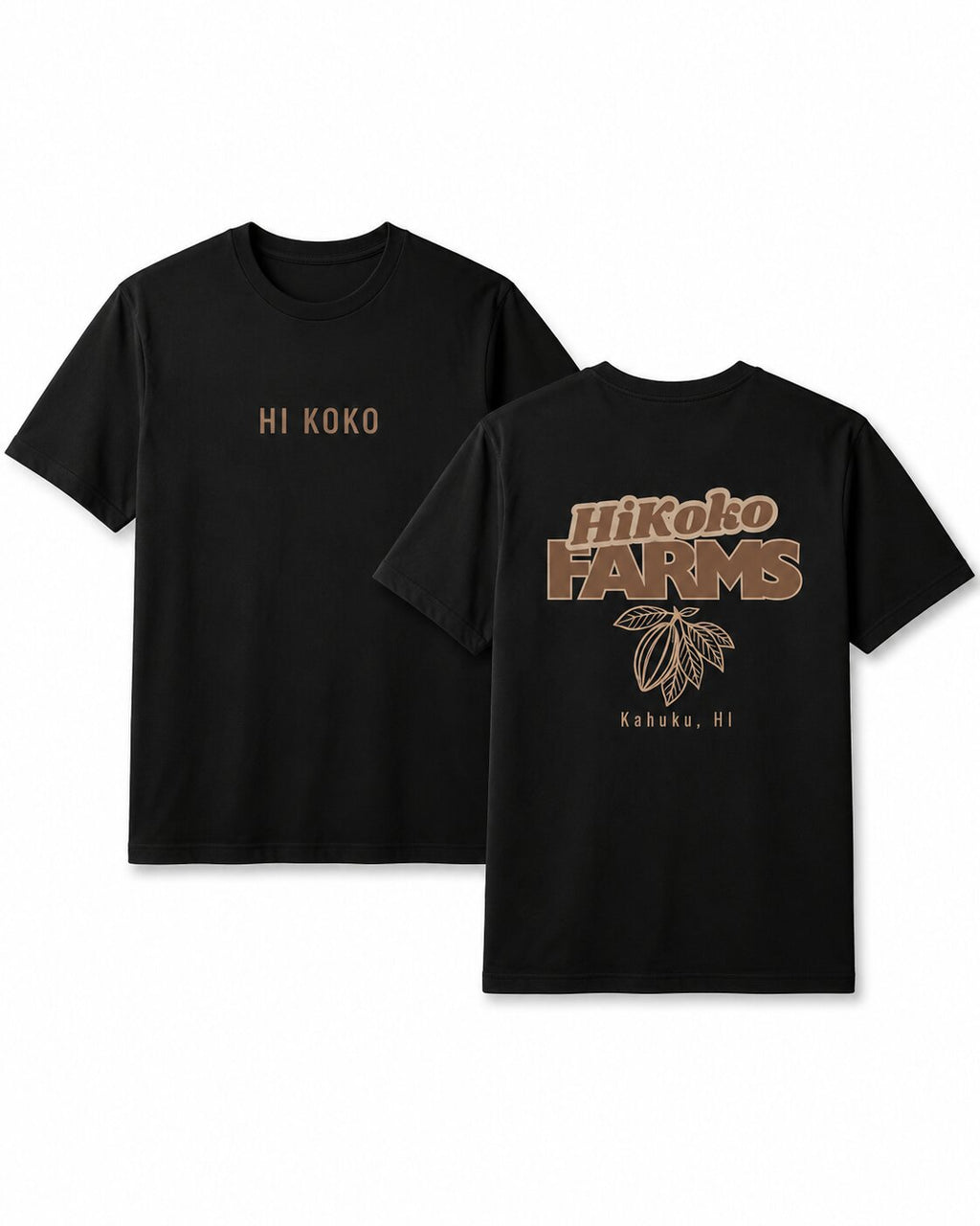 HI KOKO FARMS OG Tee front and back — HI KOKO chest print and HiKoko Farms cacao crest